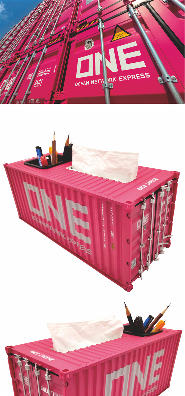 one粉色 集装箱纸巾盒笔筒 1:20货柜模型 仿真集装箱模型logo定制